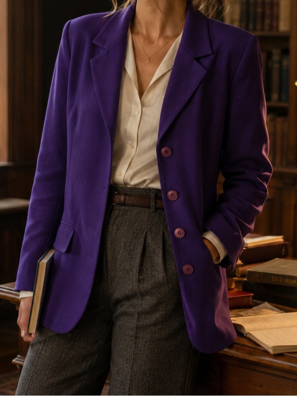 Vintage Pendleton Vibrant Purple Single-Breasted 100% Virgin Wool Blazer Classic